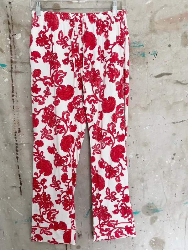 The Cat's Pajamas Chrysantheme Pima Knit Cotton Classic Pajama Set in Red - Image 6