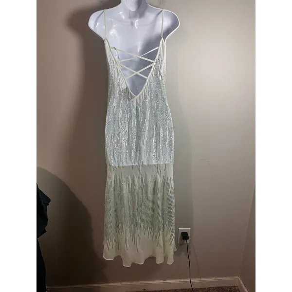 Wildfox Couture White Label Waterfall‎ Gown Mint Green Sequin Lace Up Back Dress - Image 5
