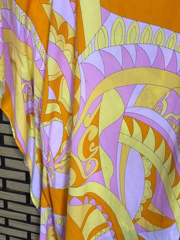 Show me Your MuMu Orange And Pink One Shoulder Flowy Dress Size Medium - Image 5