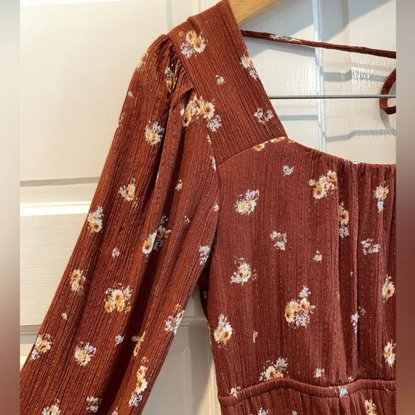 Altar'd State Floral Print‎ Mini Dress Long Sleeve Brown Cottagecore Small - Image 9