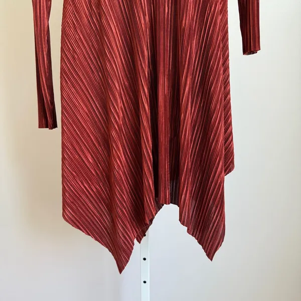 ASOS Boho Relaxed Witchy MobWife Lagenlook Plisse Asymmetric Dress‎ 10 Rust Red - Image 8