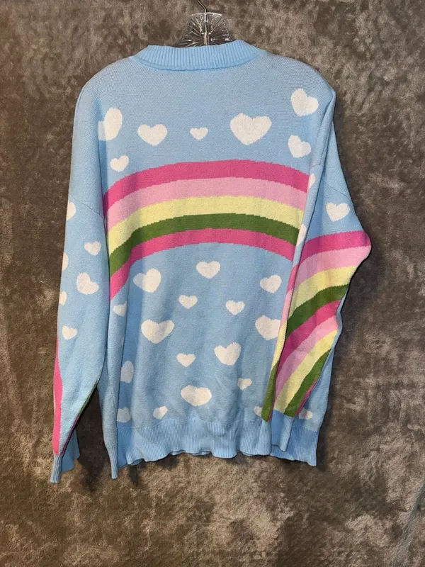 Dolls Kill x Care Bears Cheer Bear Rainbow Heart Knit Sweater Size XS/S - Image 6