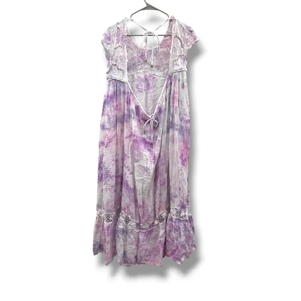 Free People Midi Dress Womens Small Purple Tie Dye Crochet Lace Open Back‎ Boho - Image 4