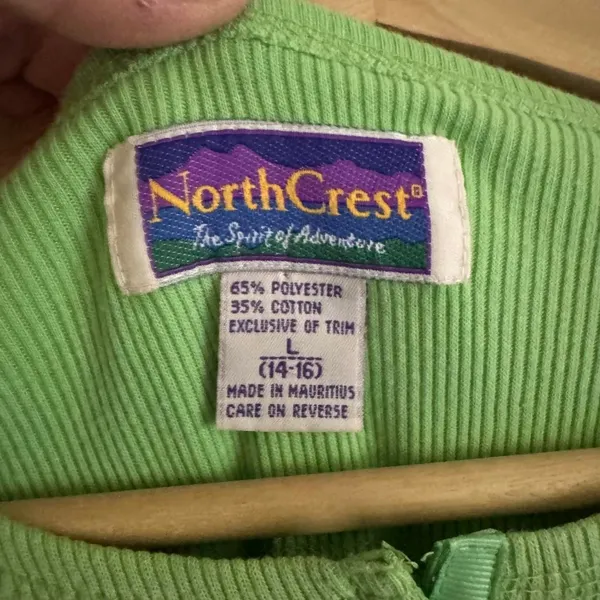 Vintage NorthCrest Green Ribbed Henley Shirt L 90s Y2K Granola Outdoor - Image 3