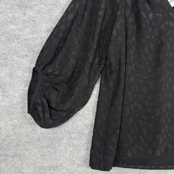White House Black Market‎ Size-L Women Blouse Texture Sheer Black 3/4 sleeve - Image 6