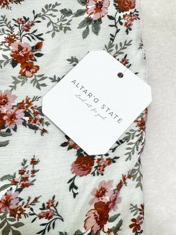 Altar'd State Ivory Strapless Floral Tiered Mini Dress Size Large - Image 11