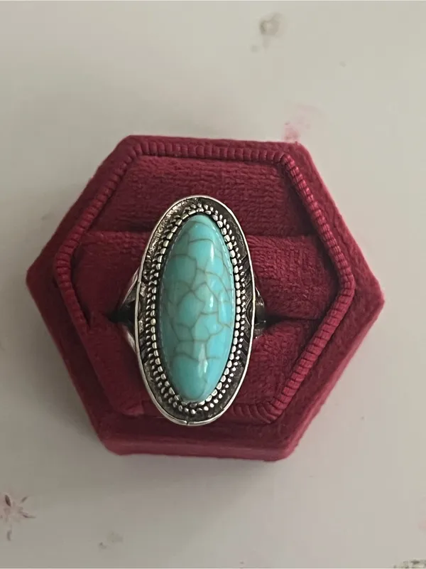 Vintage Bohemian Design Faux Turquoise Statement Ring Size 7 NWT - Image 2