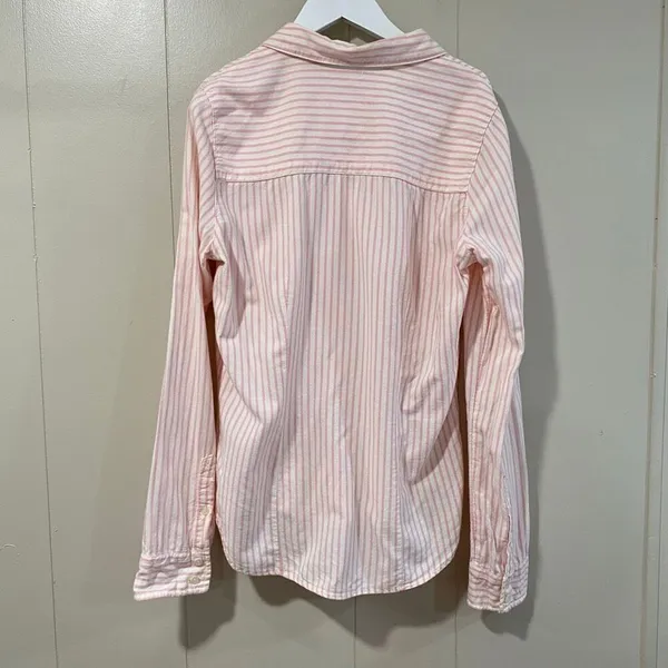 Abercrombie & Fitch Pink White Striped Button Down Shirt Women’s Medium - Image 2