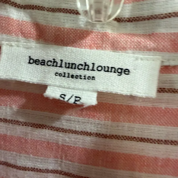 beachlunchlounge Pink and White Striped Button-Down Shirt Linen Blend - Image 4