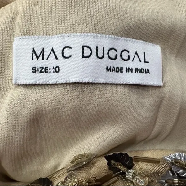 Mac Duggal 5477 Beige Gold Floral Embellished Scoop Neck Evening Gown Sz 10 - Image 9
