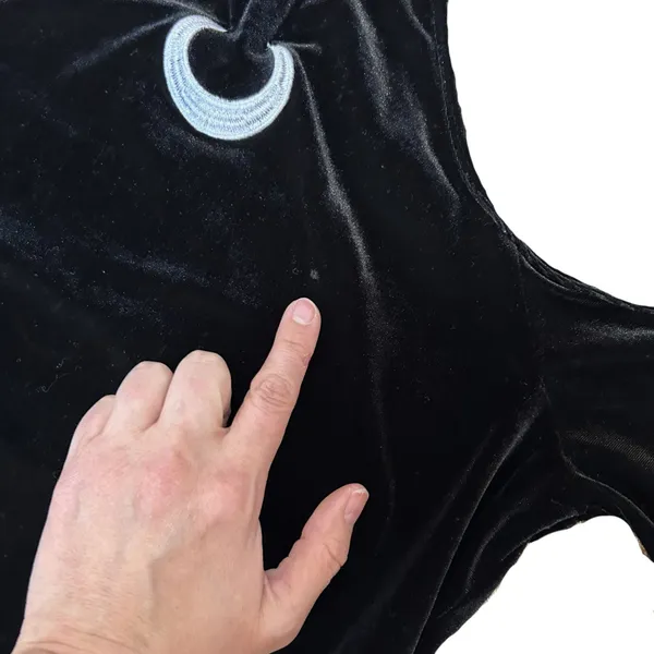 Romwe Black Velvet Crescent Moon Bell Sleeve Crop Top Goth Witchy Boho Medium - Image 7