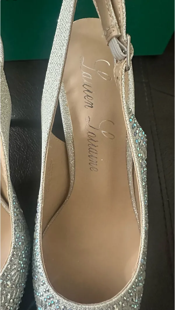 Lauren Lorraine Rachel Silver Shimmer Pointed Toe Embellished Slingback Pumps - Image 11
