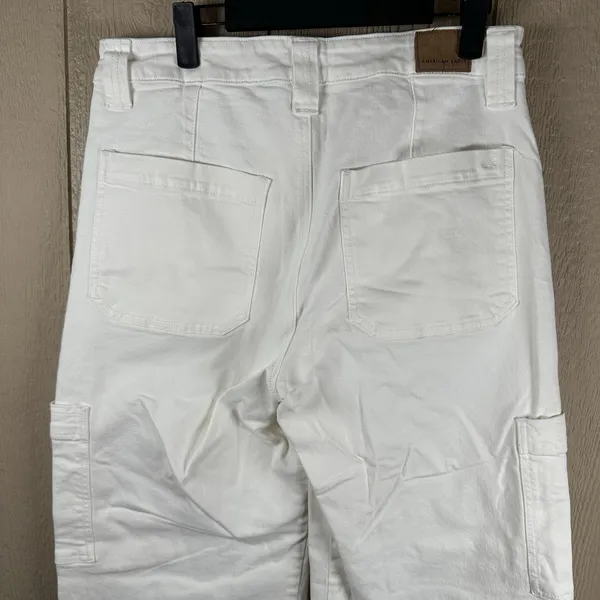 American Eagle Super High Rise Baggy Wide Leg Jeans Womens 8 White Cargo Stretch - Image 4