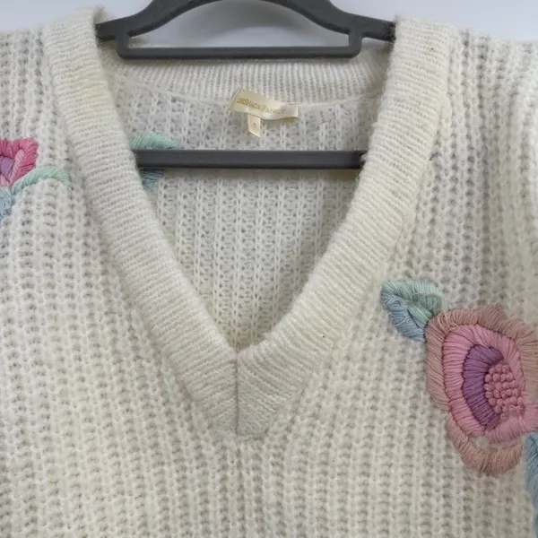 LoveShackFancy Ridge Sweater S Floral Embroidered Wool Blend Cottagecore - Image 6