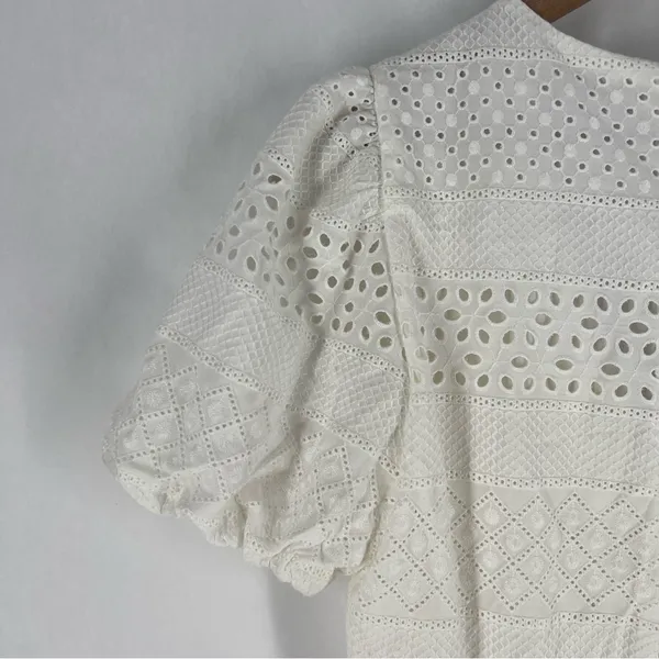 Alice + Olivia Eyelet Lace Romper Wrap‎ Puff Sleeve White Exposed Zipper Size 6 - Image 9