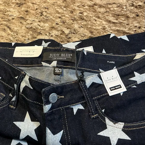 Judy Blue Star Print Flare Jeans Womens 9/29 High Waist Dark Blue JB88662 NWT - Image 6