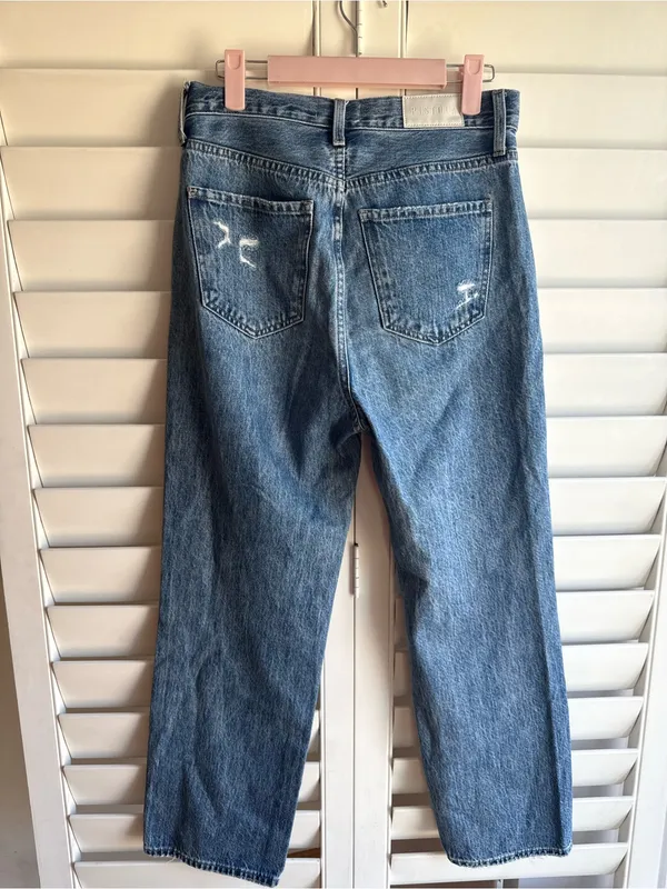 Pistola High-Rise Distressed Straight-Leg Jeans - Blue sz 25 - Image 4