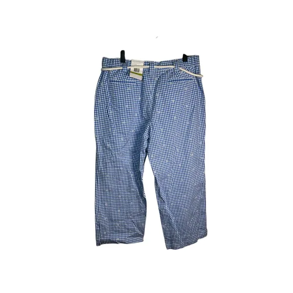 Sag Harbor Blue Gingham Check Casual Capri Pants Stretch Drawstring Comfort Sz14 - Image 4