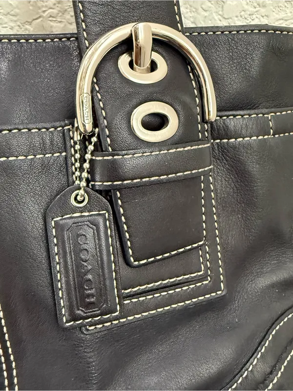 Vintage Y2K COACH F10911 Soho Carryall Satchel Black Leather Contrast Stitching - Image 14