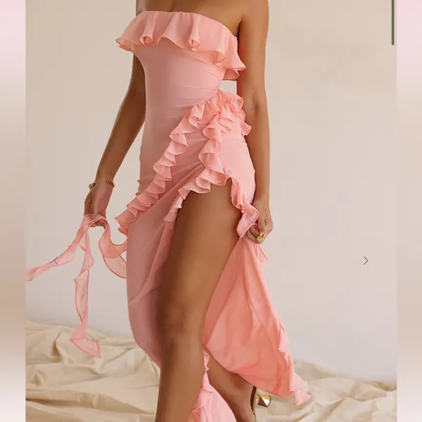 House of CB Sarina Peach Ruffle maxi Dress size large - Image 12