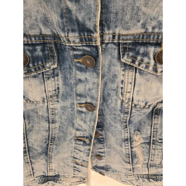 Garage Jalate XL Vintage Blue Acid Wash Distressed Denim Jacket Women Shrunken Crop - Image 4