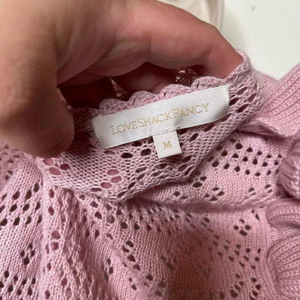 LOVESHACKFANCY Natalie Long Sleeve Pullover Sweater Pink Womens M - Image 6