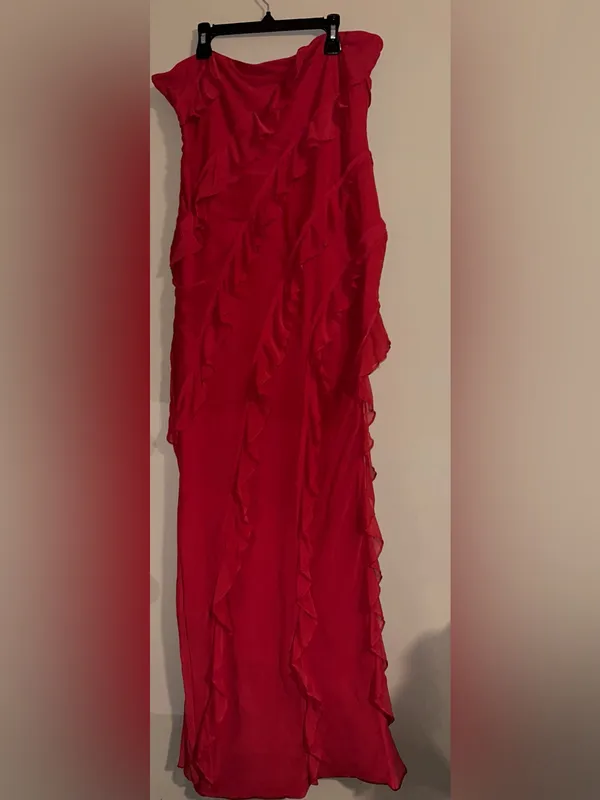 Oh Polly Bandeau Ruffle Detail Maxi Dress in Red nwot - Image 3