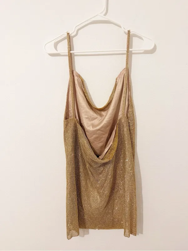NWT SNDYS SUNSET DRESS GOLD BACKLESS MINI DRESS Mesh Size XS 2 - Image 8