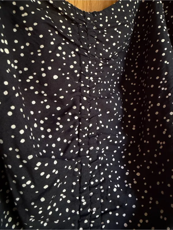 A New Day Black Polka Dot Ruched Balloon Sleeve Crop Blouse Women’s Size XL - Image 3