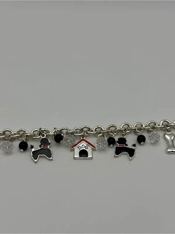 Dog Charm Bracelet Poodle Doghouse Bone Silver Tone Cute Gift - Image 2
