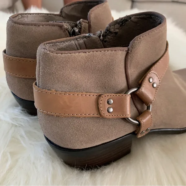 Sam Edelman Phoenix Taupe Suede Ankle Bootie Leather Strap Boot Size 7.5 - Image 3