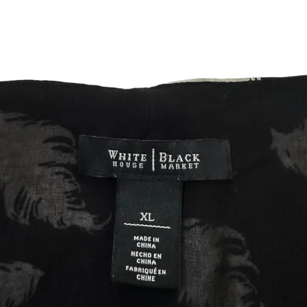 White House Black Market Feather Print Surplice Blouse Black White Sz XL | 0134 - Image 3