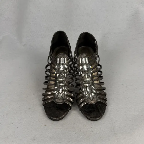 New York Transit Strappy Crystal Heels Women 6M Caged Stiletto Bronze Chic Y2k‎ - Image 2