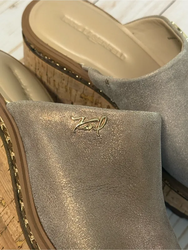 Karl Lagerfeld Paris Clarina Platform Sandal Chunky Wedge in Metallic Latte 8 - Image 5