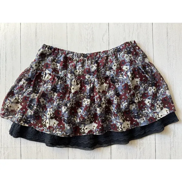 Vintage Abercrombie & Fitch Large Floral Navy Lace Ruffle Airy Mini Skirt Y2K - Image 6