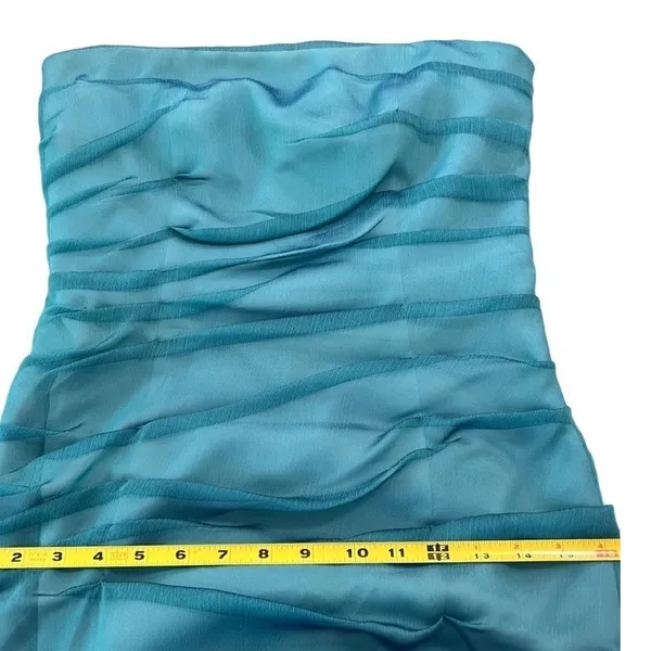 Kay Unger Blue Strapless Ruched Column Gown Side Slit Size 6 - Image 8