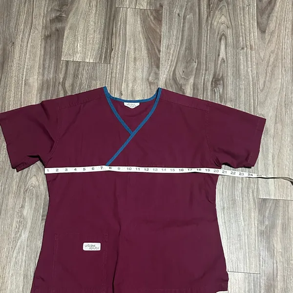 Urbane Straight-Leg Scrub Set in Burgundy with Blue Trim - Image 3