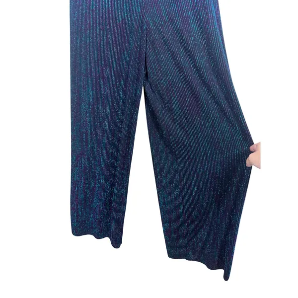 Jump Apparel Womens Metallic Blue Purple Wide Leg Jumpsuit V-Neck Medium USA - Image 3