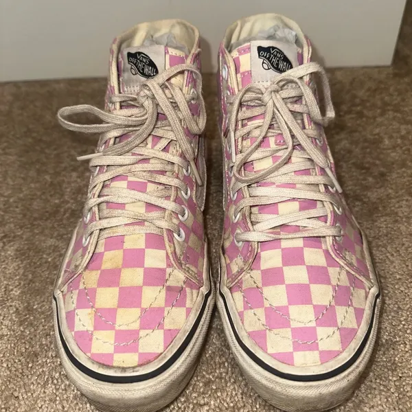 Vans Pink and White Checkered Sneakers - Image 3