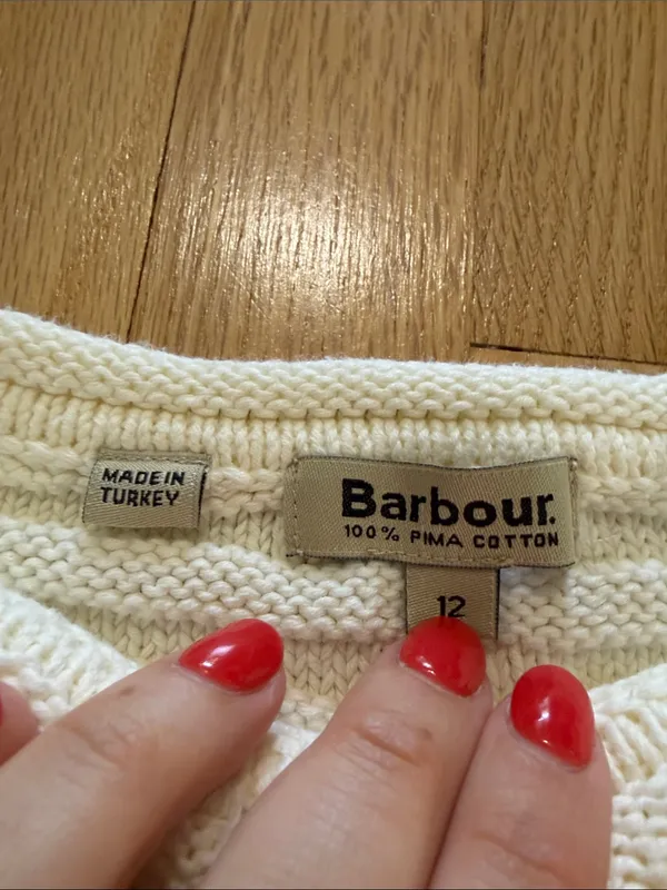 Barbour Pima Cotton Linsi Knit Cream Sweater Sz 12 - Image 2