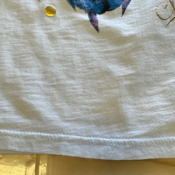 London Ink 83/25 Floral Heart Gold Polka Dot Chic Tee Made in Italy Med Wht Blue - Image 7