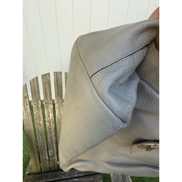 KATE SPADE‎ Pebbled Leather Bexley Stevie Satchel Shoulder Bag Light Gray S - Image 7