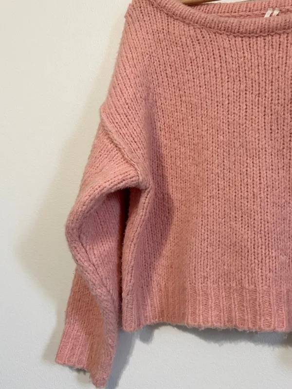 Anthropologie Pink Cropped Sweater Size XS Wool Blend Oversized - Image 5