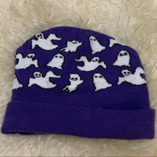 Here for the Boos Halloween knit hat with ghosts - Image 2