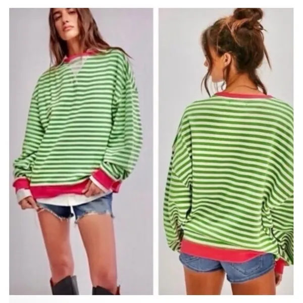 NEW Free People We The Free Classic Striped‎ Oversized Crewneck Sz Sm - Image 3