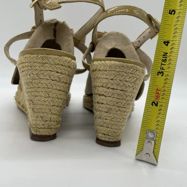 Kate Spade Womens 7.5 Shoes Nude Beige Espadrille Wedge Bow Linked-Chain Heels‎ - Image 4