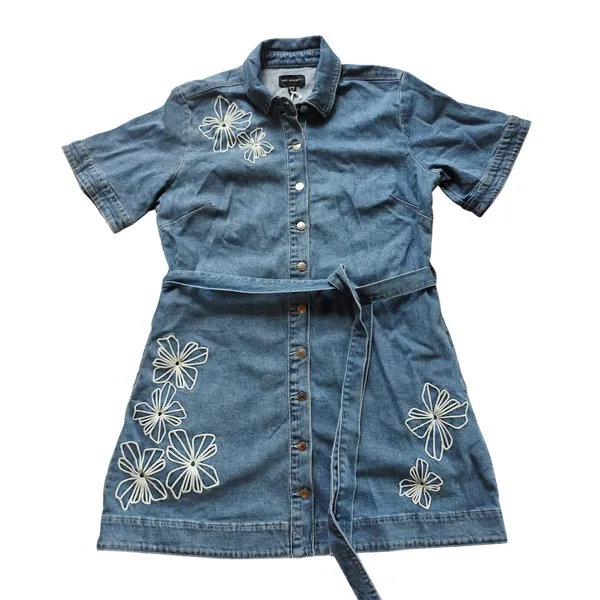 Free Assembly‎ NWT 48Y Floral Embroidered Denim Mini Shirt Dress Medium Wash XL - Image 3