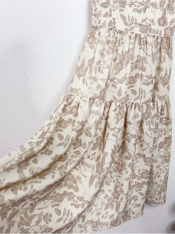 Moon River Ruffle Straps Tiered Hem Smocked Back Midi Dress Cream Multi Small - Image 4