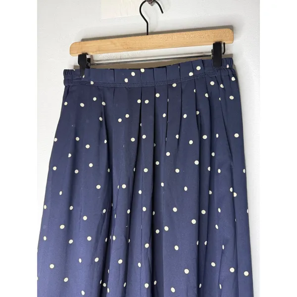 J.Crew Navy Blue Polka Dot Pleated Midi Skirt With Pockets Womens Size 6 - Image 3