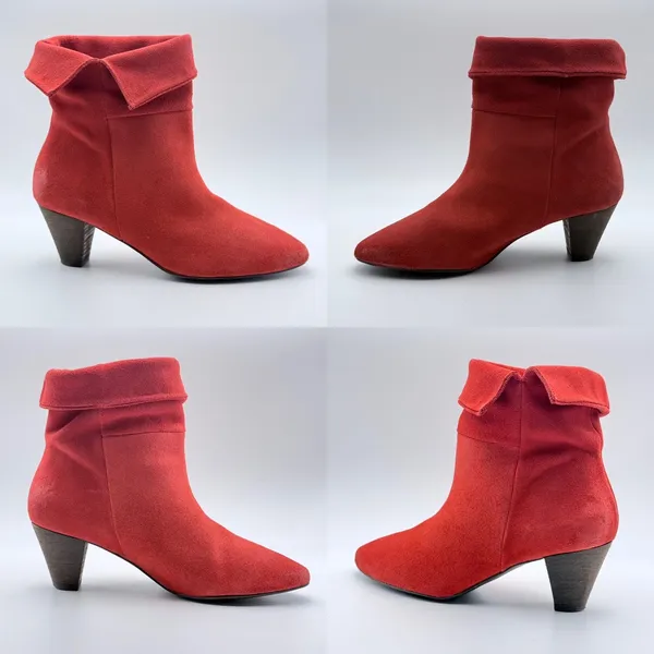 Free‎ People Suede Ankle Boots Women 36 Red Fold Over Cuff Pointed Toe Cone Heel - Image 8